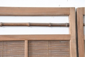 ヴィンテージ建具　昭和中期　涼し気な格子組みの夏戸3枚セット　(R-083495)