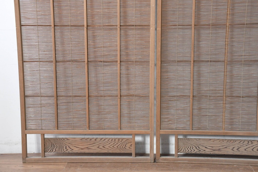 ヴィンテージ建具　昭和中期　涼し気な格子組みの夏戸3枚セット　(R-083495)