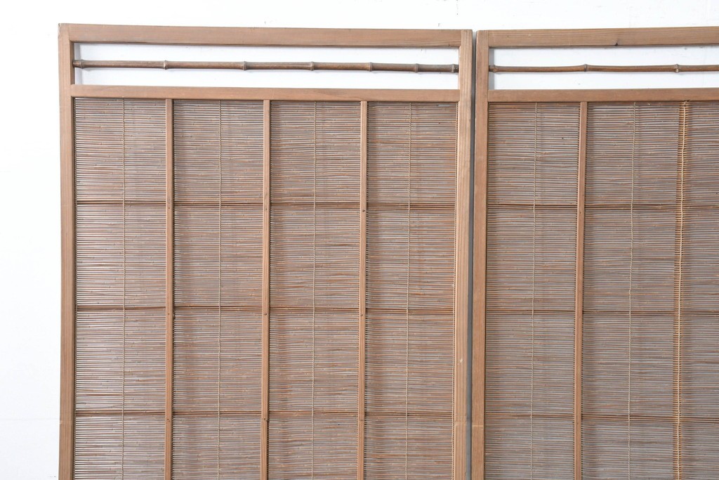 ヴィンテージ建具　昭和中期　涼し気な格子組みの夏戸3枚セット　(R-083495)