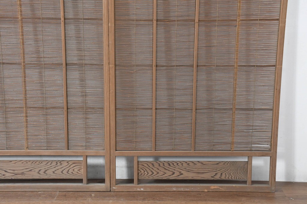 ヴィンテージ建具　昭和中期　涼し気な格子組みの夏戸3枚セット　(R-083495)