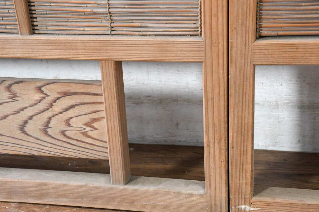 ヴィンテージ建具　昭和中期　涼し気な格子組みの夏戸3枚セット　(R-083495)