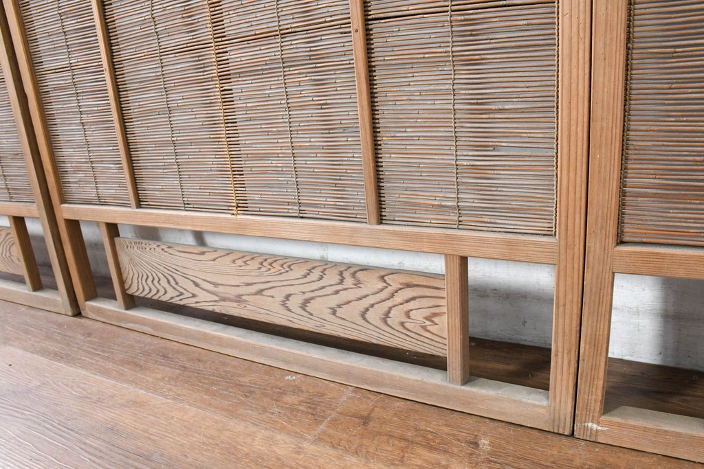 ヴィンテージ建具　昭和中期　涼し気な格子組みの夏戸3枚セット　(R-083495)