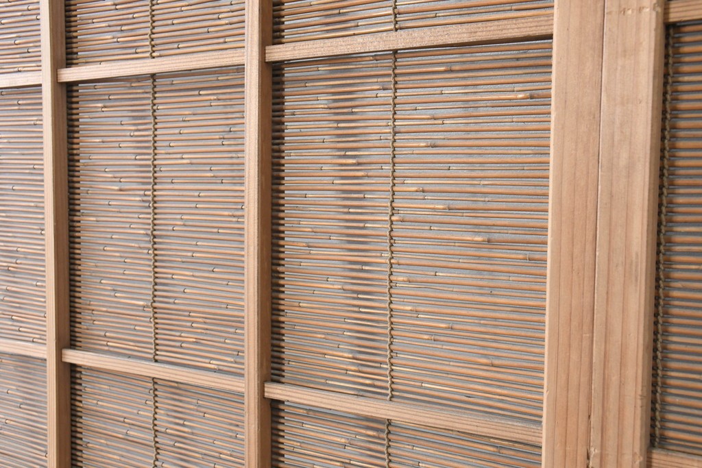 ヴィンテージ建具　昭和中期　涼し気な格子組みの夏戸3枚セット　(R-083495)