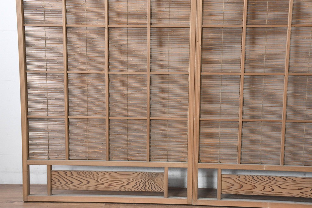 ヴィンテージ建具　昭和中期　涼し気な格子組みの夏戸3枚セット　(R-083495)