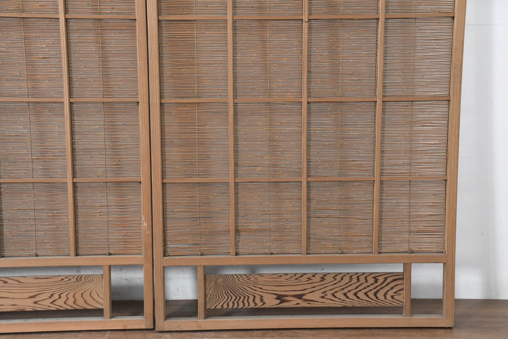 ヴィンテージ建具　昭和中期　涼し気な格子組みの夏戸3枚セット　(R-083495)
