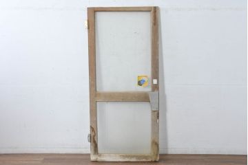 アンティーク建具　空間に抜け感を演出するシンプル木枠ガラス扉1枚(ガラス戸、ドア)(R-083496)