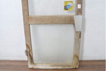 アンティーク建具　空間に抜け感を演出するシンプル木枠ガラス扉1枚(ガラス戸、ドア)(R-083496)