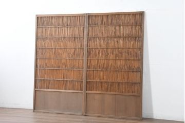 アンティーク建具　涼を呼び込む風情ある夏戸2枚セット(引き戸、簾戸、簀戸、葭戸、すど、夏障子)(R-083498)