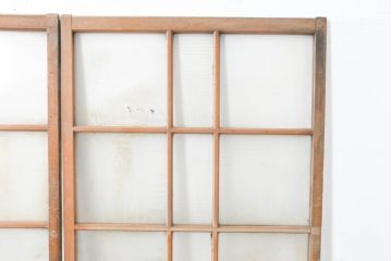 アンティーク建具　使い込まれた風合いが味わい深いモールガラスがアクセントのガラス戸2枚セット(引き戸)(R-083502)