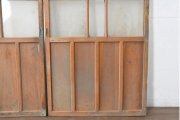 アンティーク建具　使い込まれた風合いが味わい深いモールガラスがアクセントのガラス戸2枚セット(引き戸)(R-083502)