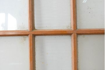 アンティーク建具　使い込まれた風合いが味わい深いモールガラスがアクセントのガラス戸2枚セット(引き戸)(R-083502)