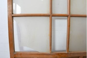 アンティーク建具　使い込まれた風合いが味わい深いモールガラスがアクセントのガラス戸2枚セット(引き戸)(R-083502)