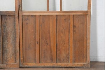 アンティーク建具　使い込まれた風合いが味わい深いモールガラスがアクセントのガラス戸2枚セット(引き戸)(R-083502)