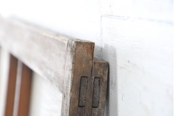 アンティーク建具　使い込まれた風合いが味わい深いモールガラスがアクセントのガラス戸2枚セット(引き戸)(R-083502)
