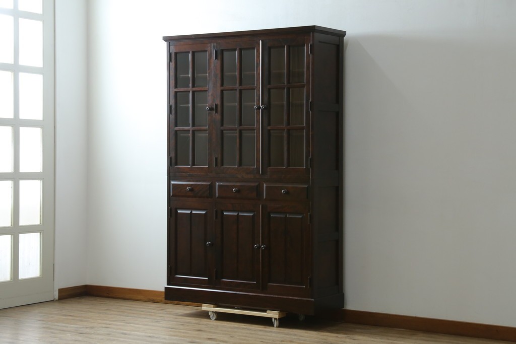 中古　北海道民芸家具　HM165K　高級感漂う上品な佇まいの食器棚　定価約43万円　(R-083506)