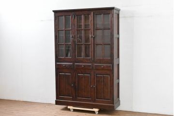 中古　北海道民芸家具　HM165K　高級感漂う上品な佇まいの食器棚(カップボード、キャビネット、収納棚、戸棚、飾り棚、バラ売り可能)(定価約43万円)(R-083506)