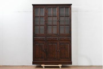 中古　北海道民芸家具　HM165K　高級感漂う上品な佇まいの食器棚(カップボード、キャビネット、収納棚、戸棚、飾り棚、バラ売り可能)(定価約43万円)(R-083506)