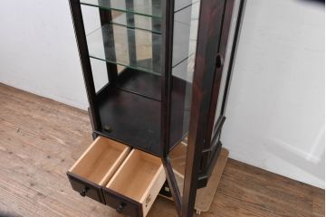 中古　美品!!　国産民芸家具の逸品　神居民芸(Kamui、カムイ)　美しさが際立つ、上質な多角ショーケース(六角、戸棚、収納棚、ガラスケース、キャビネット、ディスプレイケース、飾り棚、陳列棚、店舗什器)(R-083512)