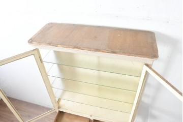 和製ヴィンテージ　カフェ風インテリアが叶う小振りな三面ガラスケビントガラスケース　(R-083514)