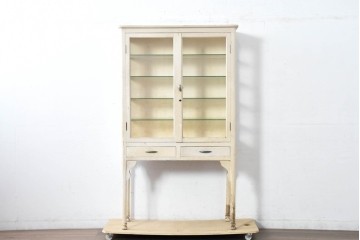 和製ヴィンテージ　カフェ風インテリアが叶う小振りな三面ガラスケビントガラスケース　(R-083514)