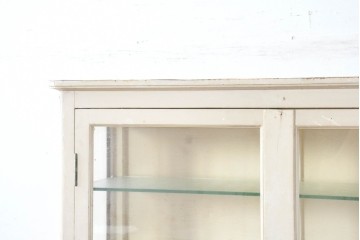 和製ヴィンテージ　カフェ風インテリアが叶う小振りな三面ガラスケビントガラスケース　(R-083514)