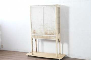 和製ヴィンテージ　カフェ風インテリアが叶う小振りな三面ガラスケビントガラスケース　(R-083514)