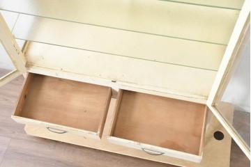 和製ヴィンテージ　カフェ風インテリアが叶う小振りな三面ガラスケビントガラスケース　(R-083514)