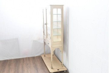 和製ヴィンテージ　カフェ風インテリアが叶う小振りな三面ガラスケビントガラスケース　(R-083514)