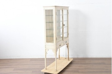 和製ヴィンテージ　カフェ風インテリアが叶う小振りな三面ガラスケビントガラスケース　(R-083514)