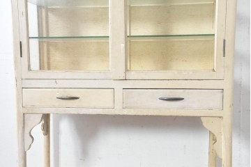 和製ヴィンテージ　カフェ風インテリアが叶う小振りな三面ガラスケビントガラスケース　(R-083514)