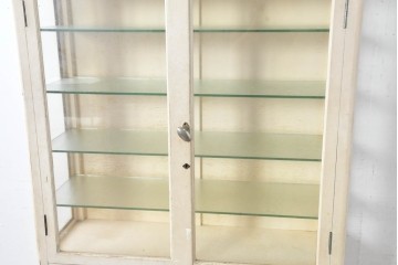 和製ヴィンテージ　カフェ風インテリアが叶う小振りな三面ガラスケビントガラスケース　(R-083514)