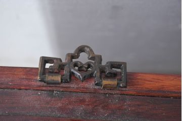 アジア民芸家具　中古　美品　唐木製　李朝デザインの壁掛けガラスケース(ウォールキャビネット、収納棚、吊り戸棚、ショーケース、Gケース、コレクションケース、ディスプレイケース、飾り棚、店舗什器)(R-083522)