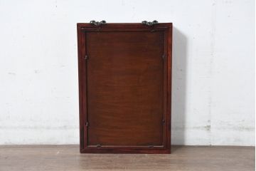 アジア民芸家具　中古　美品　唐木製　李朝デザインの壁掛けガラスケース(ウォールキャビネット、収納棚、吊り戸棚、ショーケース、Gケース、コレクションケース、ディスプレイケース、飾り棚、店舗什器)(R-083522)