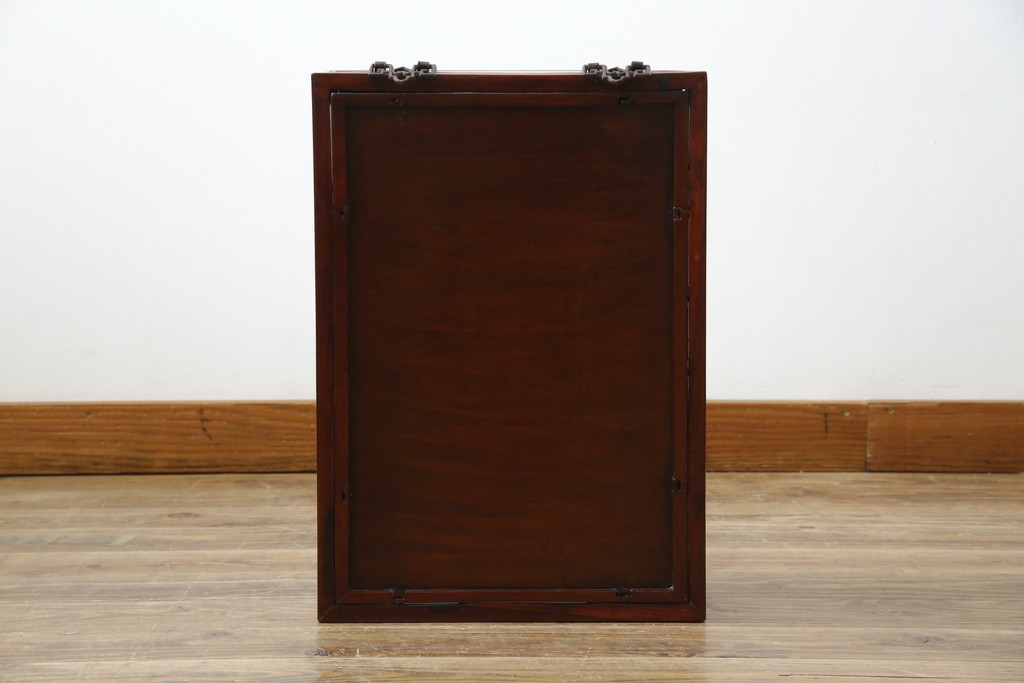 アジア民芸家具　中古　美品　唐木製　李朝デザインの壁掛けガラスケース　(R-083522)