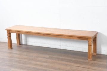 中古　味わい深いアメリカダッチカントリースタイルのオーク無垢ベンチ(木製ベンチ、ダイニングチェア、長椅子、板座チェア、椅子、イス)(R-083527)