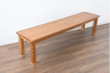 中古　味わい深いアメリカダッチカントリースタイルのオーク無垢ベンチ(木製ベンチ、ダイニングチェア、長椅子、板座チェア、椅子、イス)(R-083527)