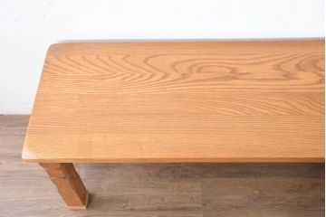 中古　味わい深いアメリカダッチカントリースタイルのオーク無垢ベンチ(木製ベンチ、ダイニングチェア、長椅子、板座チェア、椅子、イス)(R-083527)