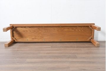 中古　味わい深いアメリカダッチカントリースタイルのオーク無垢ベンチ(木製ベンチ、ダイニングチェア、長椅子、板座チェア、椅子、イス)(R-083527)
