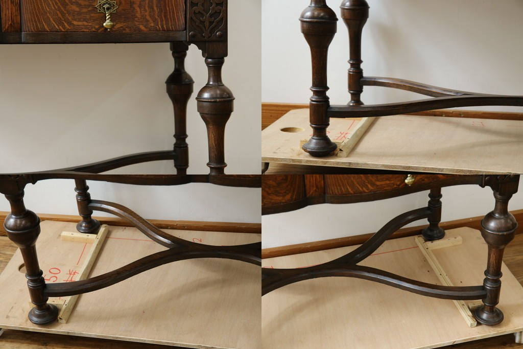 イギリスアンティーク　上手物!!　オーク材　曲線美と風格を兼ね備えたバルボス脚のライティングビューロー　(R-083529)