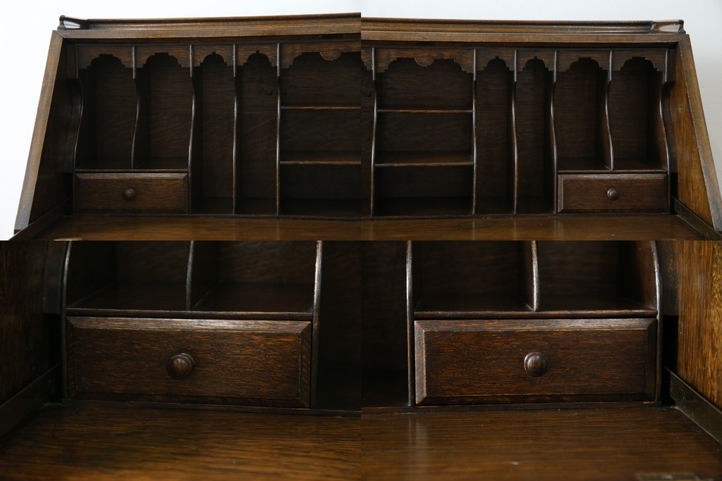 イギリスアンティーク　上手物!!　オーク材　曲線美と風格を兼ね備えたバルボス脚のライティングビューロー　(R-083529)