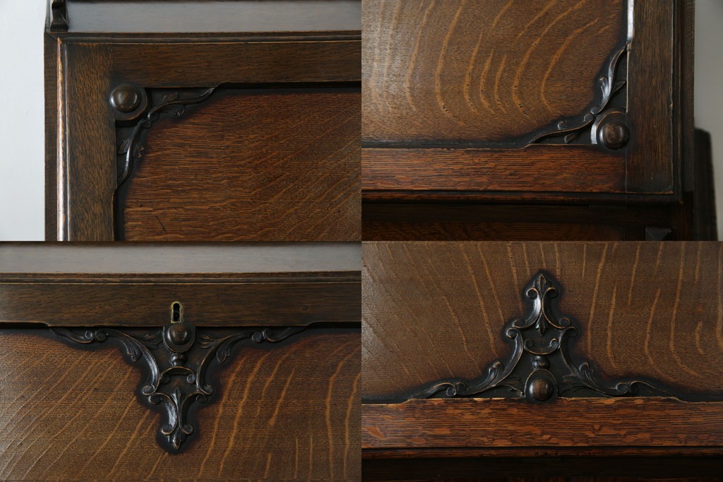 イギリスアンティーク　上手物!!　オーク材　曲線美と風格を兼ね備えたバルボス脚のライティングビューロー　(R-083529)