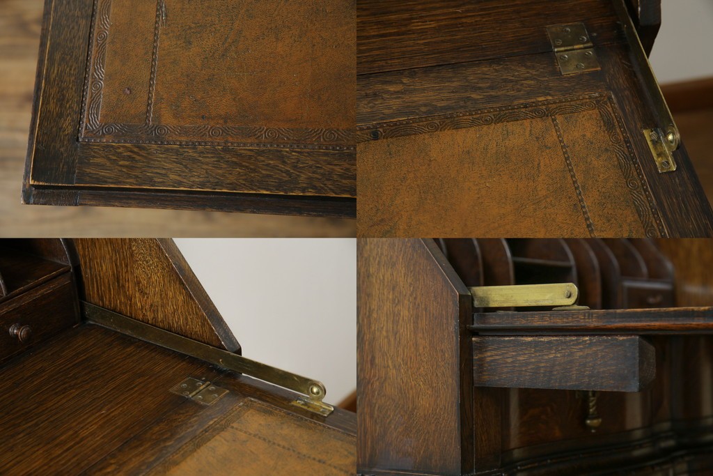 イギリスアンティーク　上手物!!　オーク材　曲線美と風格を兼ね備えたバルボス脚のライティングビューロー　(R-083529)