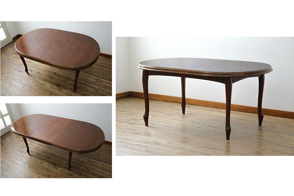 和製ヴィンテージ　マルニ木工　ベルサイユシリーズ　上品な杢目が魅力的なエクステンションテーブル　(R-083532)