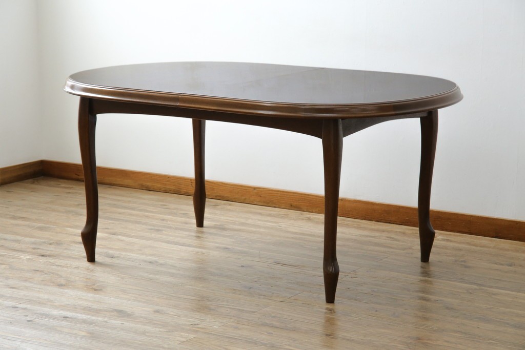 和製ヴィンテージ　マルニ木工　ベルサイユシリーズ　上品な杢目が魅力的なエクステンションテーブル　(R-083532)