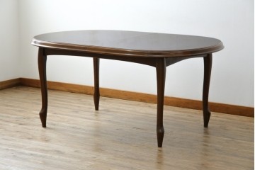 和製ヴィンテージ　マルニ木工　ベルサイユシリーズ　上品な杢目が魅力的なエクステンションテーブル　(R-083532)