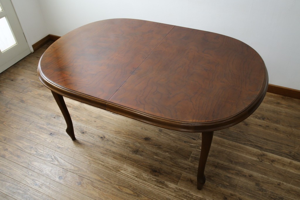 和製ヴィンテージ　マルニ木工　ベルサイユシリーズ　上品な杢目が魅力的なエクステンションテーブル　(R-083532)