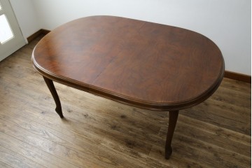 和製ヴィンテージ　マルニ木工　ベルサイユシリーズ　上品な杢目が魅力的なエクステンションテーブル　(R-083532)