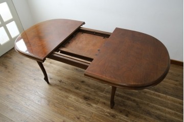 和製ヴィンテージ　マルニ木工　ベルサイユシリーズ　上品な杢目が魅力的なエクステンションテーブル　(R-083532)