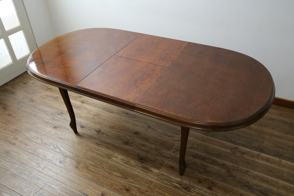 和製ヴィンテージ　マルニ木工　ベルサイユシリーズ　上品な杢目が魅力的なエクステンションテーブル　(R-083532)