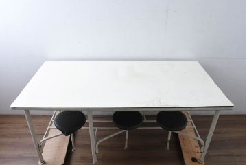 6脚格納スツール付きテーブル(6人掛け、ダイニングテーブル、作業台)(R-083533)